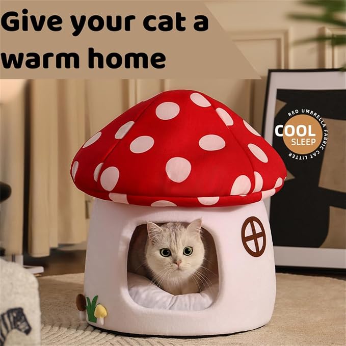 LYFJMUS Mushroom Cat Bed for Indoor Cats Mushroom Cow Shape Cat Cave Bed Cat Tent with Removable & Washable Cushion Pillow Cat House Bed for Cats Small Dogs ﻿ - Image 4