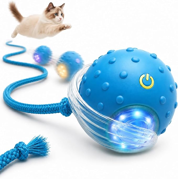 Interactive Rolling Cat Ball, Motion Activated Automatic Cat Toy | Smart Play, High Power, Anti-Stuck Rolling, Carpet & Hardwood, Chirping Sound, USB-C Rechargeable, 3 Modes, Durable by outdoll
