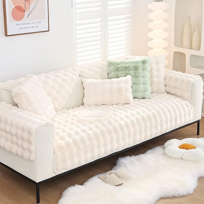 Faux Fur Couch Covers for Sofa Thick Fuzzy Sofa Covers for Dogs | Soft Warm Couch Cover Shaggy Fuzzy Sectional Sofa Cover Non-Slip Plush Sofa Slipcover Furniture Protector - Image 2