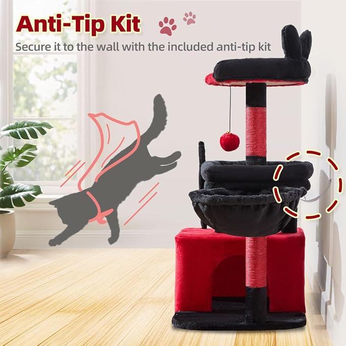 Taoqimiao 32.2in Cat Tree with Toy, Small Cat Tower for Indoor Cat, MS043BR | Easy assembly, Sturdy, Multi Level, Easy Clean, Cozy Condo, Perches, Baskets, Suitable for Kittens and Adult Cats - Image 6