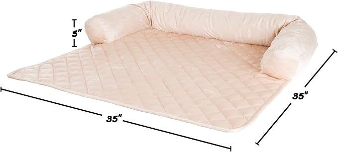 Couch Cover for Dogs - 35x35 Pet Furniture Protector with Memory Foam Neck Bolster, Quilted Fabric, and Water-Resistant Base Layer by PETMAKER (Beige - Image 6