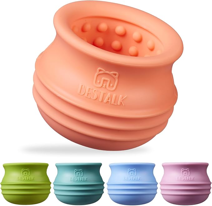 Dog Enrichment Treat Toy, Long-Lasting Wobbly Interactive Freeze Lick Toys for Dogs, Stuffable Puzzle Feeder Toy for Boredom, Silicone Treat Dispensing Chew Toy (Pastel Orange,L) by BESTALK