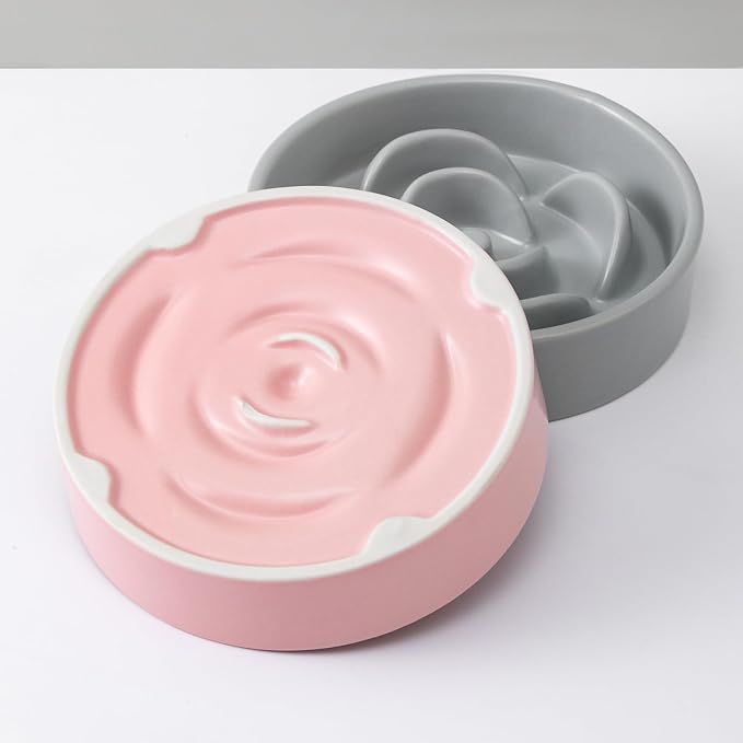 6'' Ceramic Slow Feeder Dog Bowls - Petal Shape Modern Dog Food Dish for Cats and Small Breed Dogs, Puzzle Maze Bowl to Slow Down Eating, Anti-Gulping, Dishwasher & Microwave Safe, Pink - Image 8
