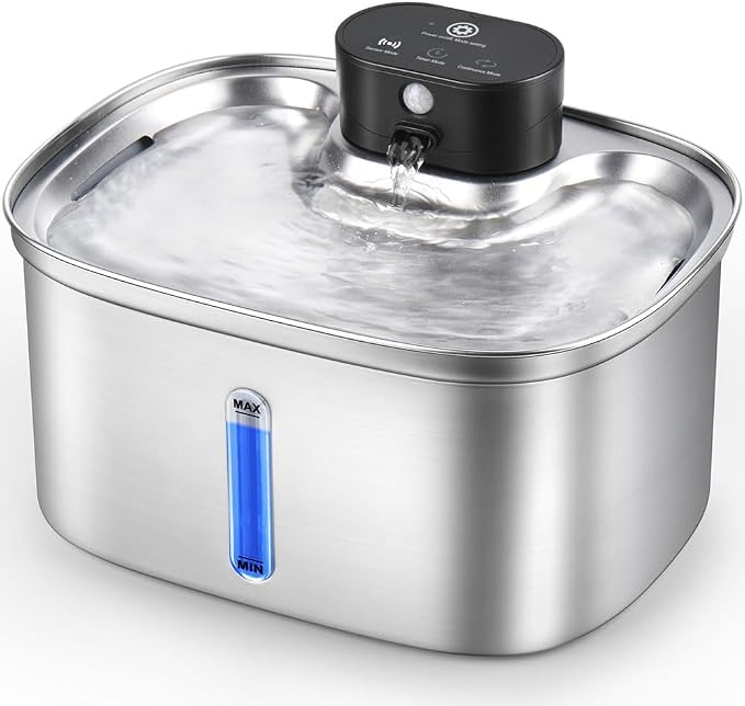 5L/169oz Automatic Stainless Steel Pet Water Fountain for Cats & Dogs, Cordless Cat Dog Drinking Fountain with 5000mAh Rechargeable Battery, Ultra-Quiet Pump & 3 Smart Modes by BOORCA