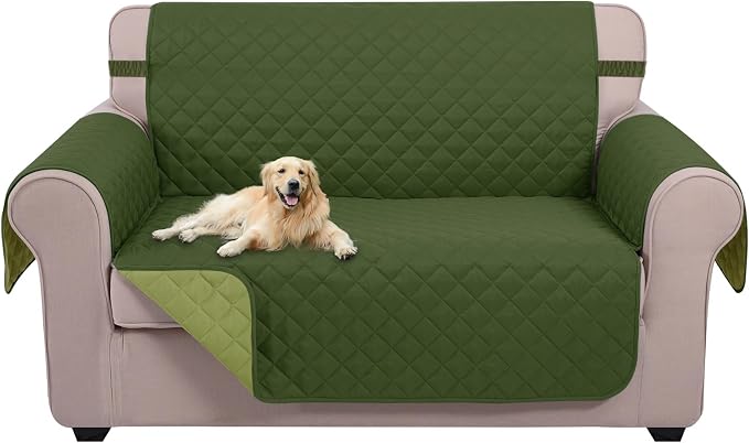 U-NICE HOME Loveseat Sofa Cover for 2 Cushion Couch, Huntergreen/Sage | 54''Oversized Loveseat Cover Washable, Pet Friendly, Elastic Straps, Water Repellent, Furniture Protector for 2 Cushion by U-NICEHOME