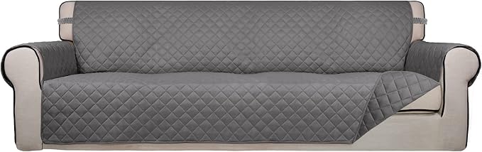 PureFit Reversible Quilted Couch Covers for Dogs Sofa Cover 4 Seater 88" | Gray/Gray, Water Resistant Couch Protector, Washable Pet Couch Cover with Non Slip and Elastic Straps For Kids by PureFit