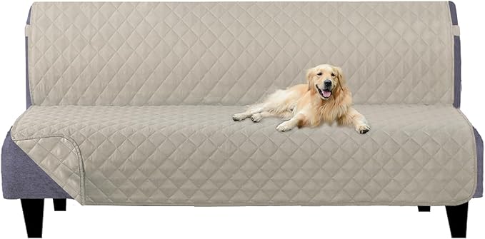 U-NICE HOME Futon Sofa Covers 68''Armless Couch Cover, Beige/Beige | Washable, Pet Friendly, Elastic Straps, Water Repellent, Furniture Protector Mat by U-NICEHOME