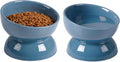 ABRUTY Cat Water Bowl, 16 OZ Ceramic Elevated Cat Bowls, 15° Tilted and Raised Pet Food Dish, Anti Vomiting Protect Pets' Spines and Whisker Fatigue, Set of 2, Blue by ABRUTY