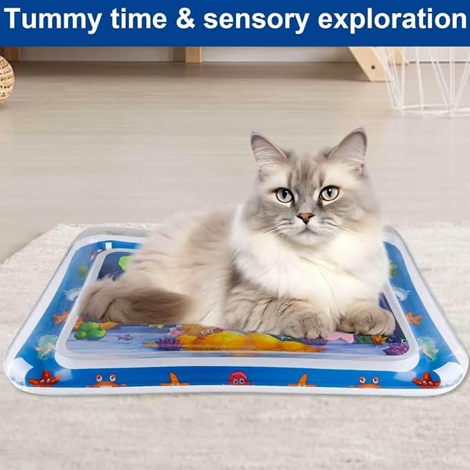2026 Upgraded Thickened Cat Water Sensory Play Mat, Anti-Scratch Leak Proof Cooling Pad with Floating Fish Toy, Interactive Hunting Exercise Mat for Indoor Cats - Image 7