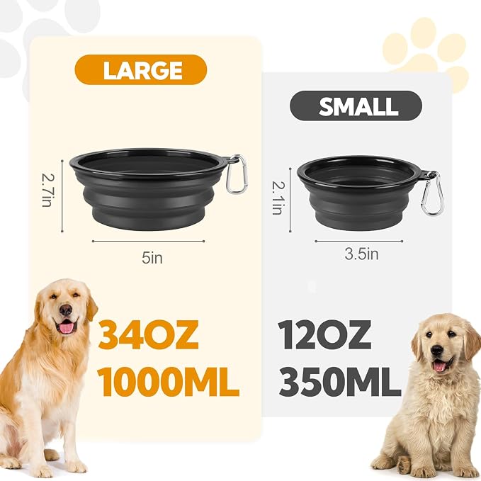 Collapsible Dog Bowl Large 34oz, Travel Dog Water Bowl Portable | 2 Pack, 2 Carabiner Clips, Silicone Travel Dog Bowl Foldable, Feeding Watering Dish Bowl, for Parking, Walking, Camping - Image 6