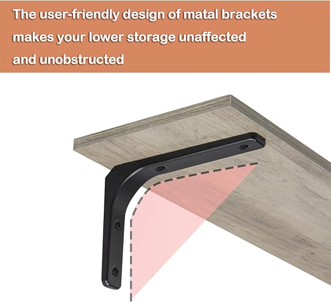 Long Wall Shelves, 23.6Inch Wooden Wall Mounted Shelves, Set of 2 | Floating Book Shelf, Metal Brackets, Easy Assembly, Max Load 22lbs, Wall Storage Ledges, Bedroom/Bathroom/Kitchen, Gray Wash - Image 9