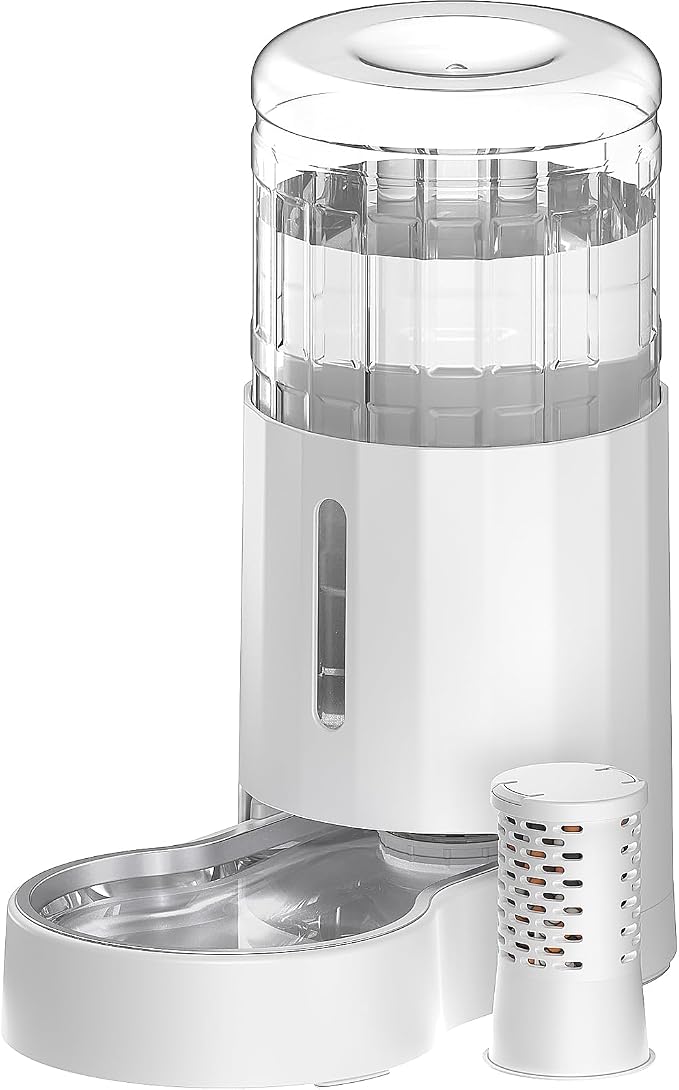 CZPET Dog Water Bowl Dispenser with Stainless Steel Bowl (8L+Filter,White) | With Stainless Steel Bowl Gravity Waterer, Large Capacity and Drinking Area Noise-Free for Pets by CZPET