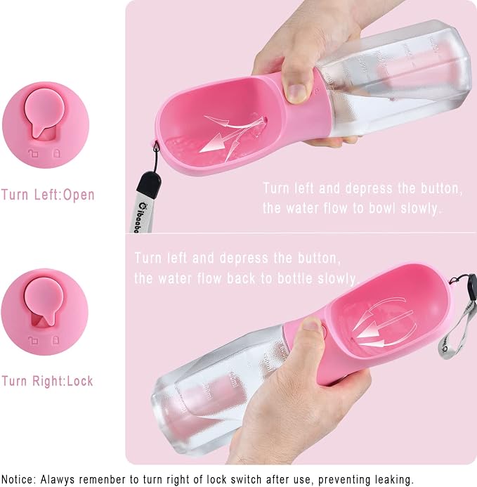 Cibaabo Dog Water Bottle with Food Container & Poop Bag Holder & Filter | Feeding & Hydration & Waste All in One | Travel Puppy Water Bowl | Portable Pet Dispenser | Girl Dog Accessories for Walking - Image 4