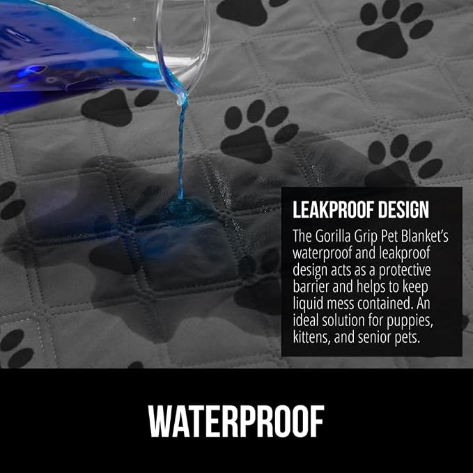 GORILLA GRIP® Waterproof Dog Blanket, Couch Cover for Dogs, 52x82 Gray Paw | Silicone Grip Backing, Washable, Leakproof, Protects Sofa, Sectional, Bed, Crate, Car and RV, Senior Pet Essential - Image 3