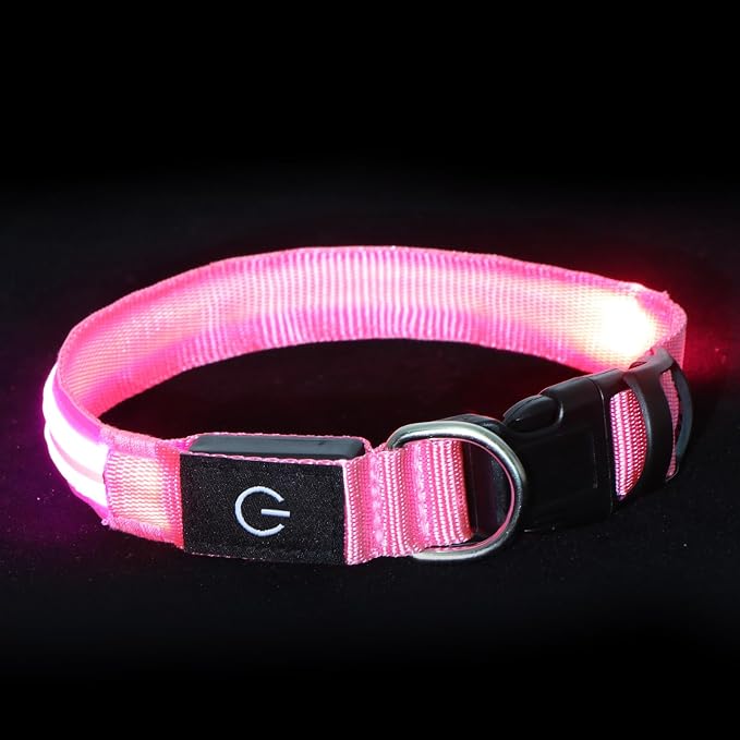 Neon LED Light Up Dog Collar for Night Walking, Rechargeable Safety Glow Illuminated Collar with 3 Modes Flashing, Reflective Adjustable Pet Light for Small/Medium Dogs Puppy 15-19" Neck (Pink) - Image 8