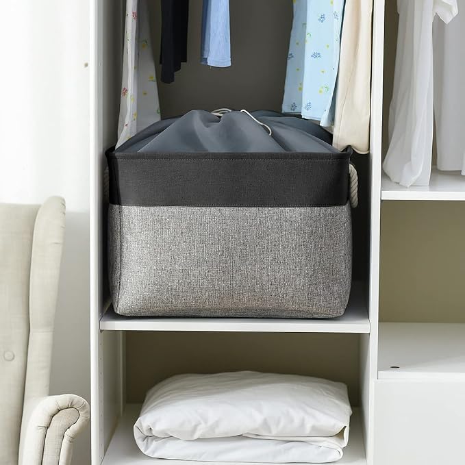TheWarmHome Organization and Storage Basket for Shelves - 20x16x14 inch Jumbo 3 Pack Collapsible Storage Bins for Organizing, Fabric Storage Cubes for Organizer Gift Toy Closet (Black & Grey) - Image 3