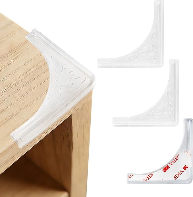 4 Pcs Safety Soft Corner Protectors Guards,Table Corner Protectors Proof Corners and Edge Protectors for Furniture Bookcases Drawers (Transparent) by RFORPLY