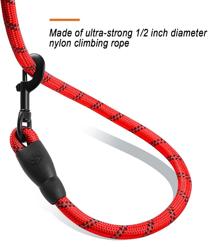 BARKBAY Dog Leashes for Large Dogs Heavy Duty Dog Leash 2 Pack 5 FT with Comfortable Padded Handle Highly Reflective Threads for Medium Large Dogs Walking Training Running (5FT-1/2,Red+Black) - Image 4