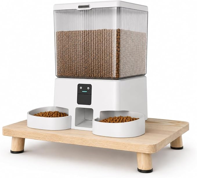 Solid Wood Elevated Cat Feeder Stand, Raised Bowl Holder for Automatic Cat Feeders, Large Double Bowls & Traditional Bowls, Ergonomic Raised Station Relieves Spine and Joint Pressure by MAKEPETLUCKY-WelcometoCatTunnelClub