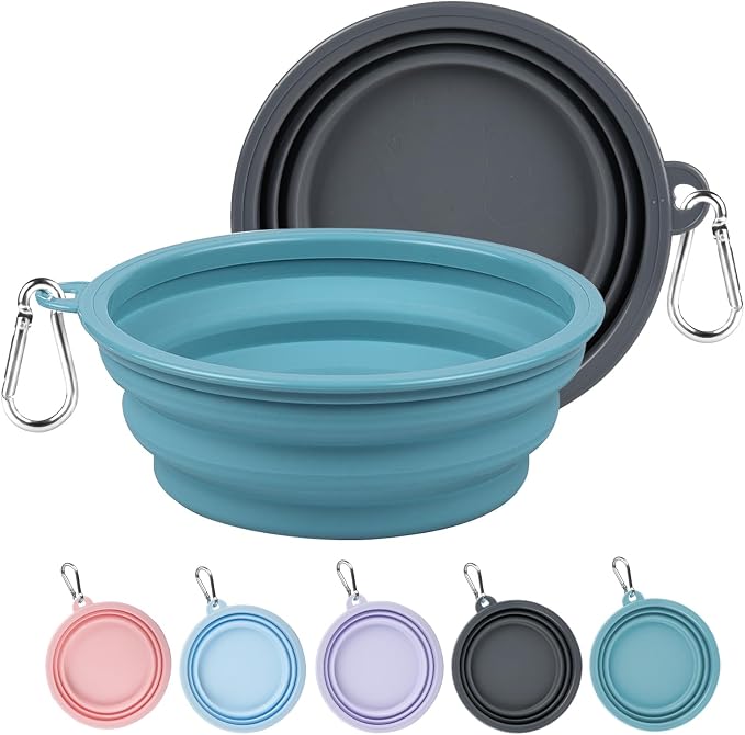 Kytely Collapsible Dog Bowls Medium, 2Pack Foldable Dog Travel Bowl, Portable Pet Water Food Bowl with Clasp, Pet Cat Feeding Cup Dish for Traveling, Walking, Hiking (Blue+Grey) by Kytely