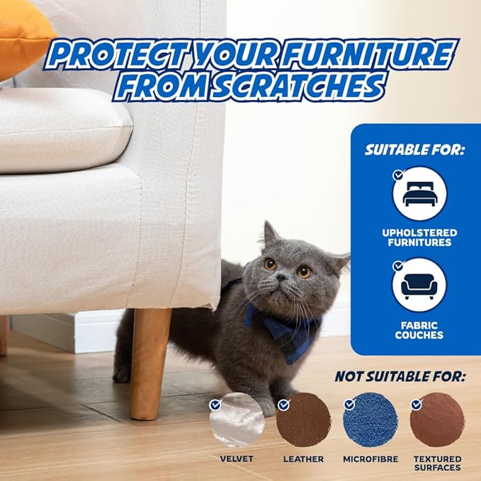 Panther Armor Cat Scratch Furniture Protector, 2 Double-Sided Rolls 4x20ft | Double-sided sticky tape cats dislike touching. Cut to size for couch and sofa corners. Not for leather or velvet - Image 5
