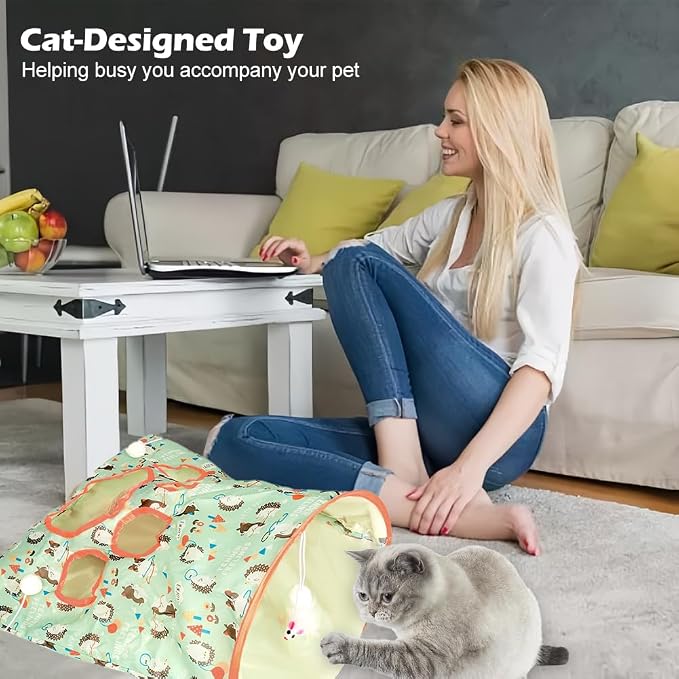 Cat Tunnel Toy, Cat Tunnel Bags with 1 Little Mouse & 3 Ball Crinkle Sack Bag for Cats, Portable Training Cave Collapsible Interactive Drill Bag Toy, Pet Self Interactive Toys - Image 3