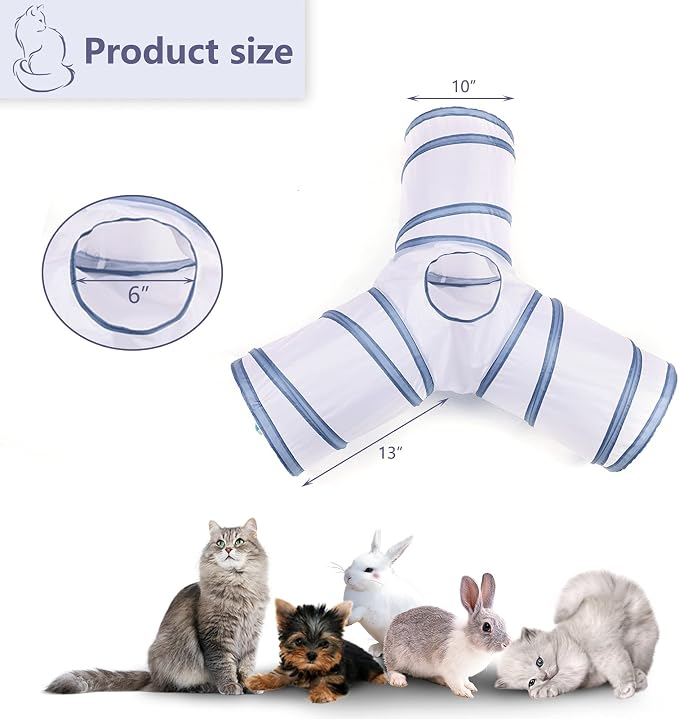 Cat Tunnel, Collapsible Tube with 1 Play Ball Toys, 3 Ways Tunnels for Indoor Cats, Puppy, Kitty, Kitten, Rabbit (White and Gray) - Image 3