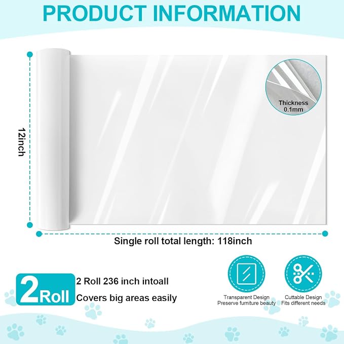 SenseYo Anti Cat Scratch Furniture Protector 236" x 12" Sticky Couch Protector Pet Scratching Deterrent Tape from Cat Dog Claws for Sofa Corners Walls Doors Bed - Image 2