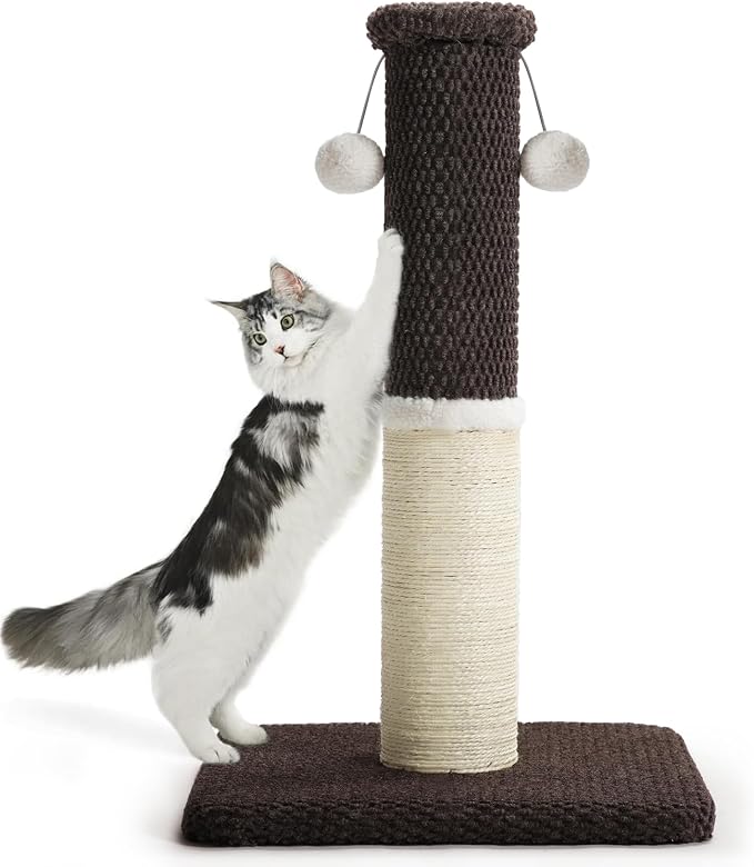 Made4Pets Tall Cat Scratching Post with Sisal & Carpet for Indoor Cats, 33" | Cat Scratcher with Wide Stable Base, Interactive Hanging Toys, Ideal for Adult Cats, Large Breeds and Full-Body Stretching by Made4Pets