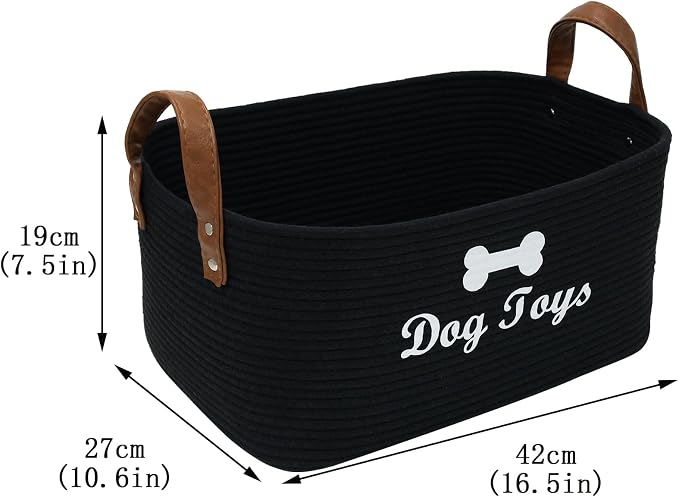 Geyecete X-Large Cotton Rope Dog Basket with Leather handle Blanket Storage Basket Decorative Clothes Hamper Basket | Extra Large Baskets for Blankets or Laundry-Black - Image 4