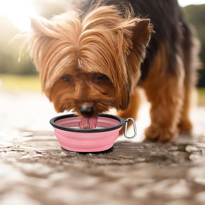 Kytely Large Collapsible Dog Bowls 2 Pack, 34oz Foldable Dog Travel Bowl, Portable Pet Water Food Bowl with Clasp, Pet Cat Feeding Cup Dish for Traveling, Walking, Hiking (Pink+Grey) | Portable Dog Water Food Bowl with Clasp, Pet Cat Feeding Cup Dish f... - Image 6