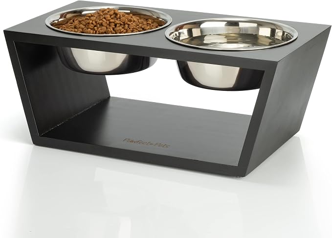 Pawfect Pets Elevated Dog Bowl Stand- 7" Raised Dog Bowl for Medium Dogs. Pet Feeder with Four Stainless Steel Bowls (Black) by PawfectPets