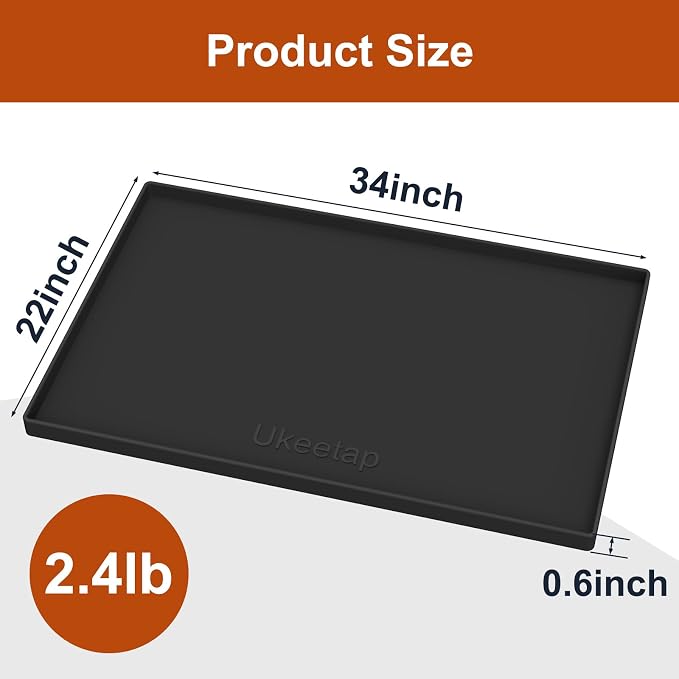 34" x 22" Extra Thick Silicone Mat Waterproof with Raised Edge, Black | Under Sink Mat for Kitchen & Bathroom, Kitchen Cabinet Liner, Multi-Purpose for Storage & Protection - Image 7