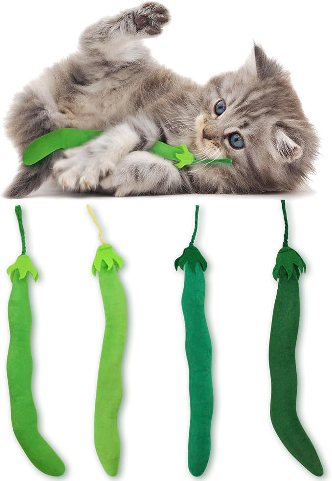 CiyvoLyeen Plush Green Bean Catnip Toys for Indoor Cats 4 Pack | Cat Chew Kicker Toys, Boredom Relief, Interactive Play, Soft Durable Plush with Catnip, Funny Gift for Cat Lovers & Kitten by CiyvoLyeen