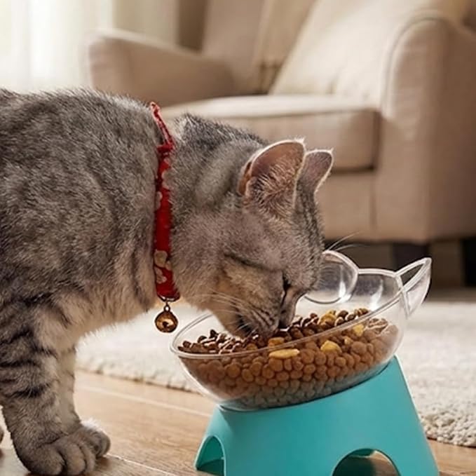 MILIFUN Raised Cat Food Bowls with Stand, Cat Dishes for Food or Water, Cats Tilted Bowl, Pet Dish with Stand (Blue Double Bowl) - Image 6