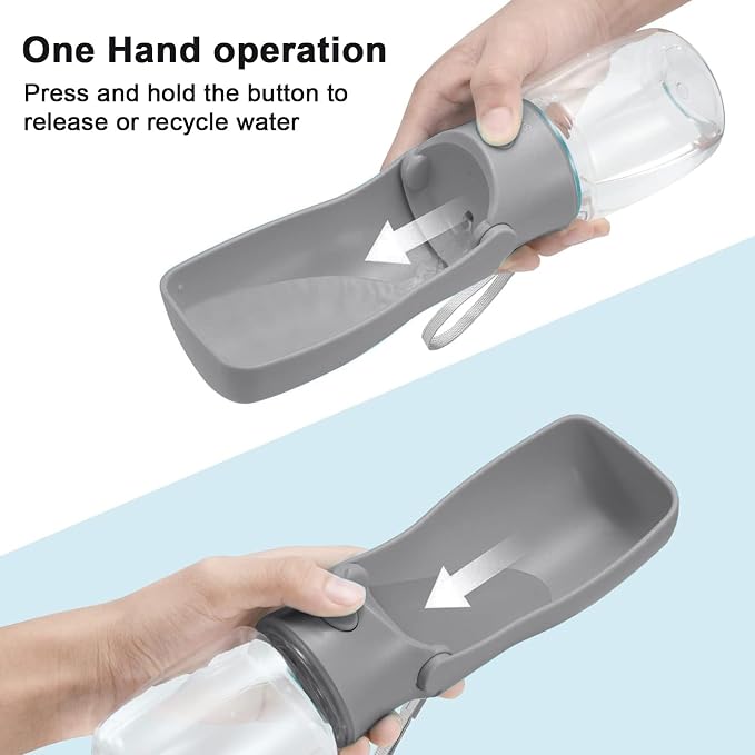 Portable Dog Water Bottle for Walking – 19oz / 12oz Foldable Pet Water Dispenser for Puppies, Medium & Large Dogs – Leak Proof Travel Water Bowl for Small Animals Dog Accessories(19OZ Grey) - Image 2