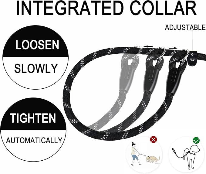Dog Leash 6 FT, Durable Premium Quality Strong Training Rope Slip Leash with Comfortable Padded Handle and Highly Reflective Threads for Small Medium and Large Dogs, (Black) - Image 4