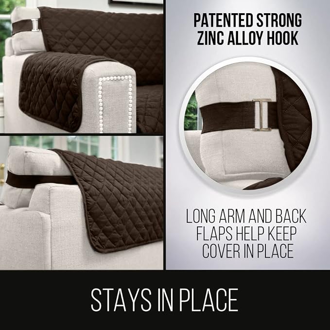 Sofa Shield® Couch Sofa Slip Cover for Dogs with Strap, Chocolate | Reversible Furniture Protector, Stain and Tear Resistant Cushion Cover, Machine Washable Slipcover for Pets, Cats 70 inch - Image 4