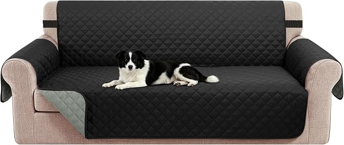 Reversible 4 Seater Sofa Cover 91" Large, Sofa, Black/Grey | Couch Cover Furniture Protector with Foam Sticks Elastic Straps Furniture Protector for Pets Children Dog Cat by LuxshareHome