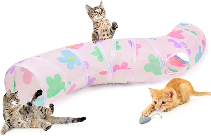Glittme S-Shape Cat Tunnel, Foldable Cat Tunnels for Indoor Cats | Interactive Bunny Tunnel And Cat Tubes With Crinkle Sounds. Ideal For Kittens, Ferrets And Small Pets To Hide, Play Or Rest by Glittme