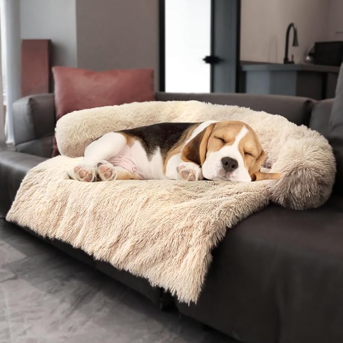 Luxurious Calming Dogs/Cats Bed Mats, Dog Pad Washable Removable Couch Cover, Plush Long Fur Mat for Pets, Waterproof Lining, Perfect for Small, Medium and Large Dogs and Cats (Beige, 36"x31") by Tinaco