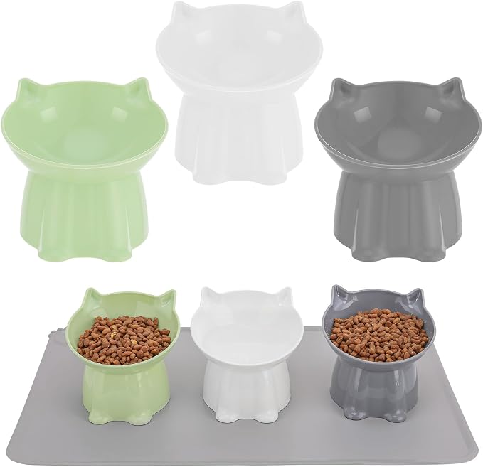 3 Pcs Elevated Cat Bowls 15°Raised Cat Food Bowl with Silicone Mat 3 Colors | Whisker Friendly Anti Vomiting Cats Dishes Pet Food and Water Bowls for Indoor Cats Kittens - Image 9