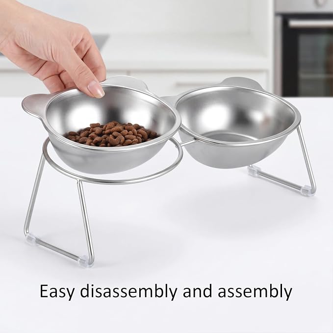 Stainless Elevated cat Bowls 5.9 Inch with Metal Stand Slip Resistant Base 15 Degrees Tilted Raised Pet Dishes Double Bowl Design Food and Water Dish for Cats Kitten Small Dog (Integrated Bowls) - Image 6