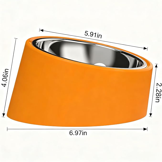 15° Tilted Dog Bowl for Small Dogs Flat-Faced Breeds - Anti-Choke Ergonomic Elevated Feeder Non-Slip Base -2-in-1 Detachable Stainless Steel Food & Water Bowls - Vibrant Orange Easy to Spot(Ｍ, Orange) - Image 3