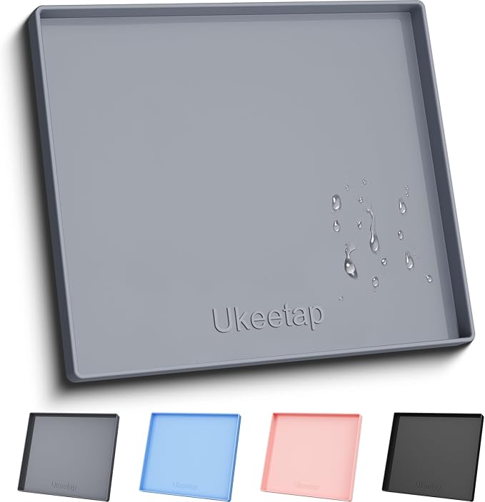 22" x 19" Extra Thick Silicone Mat Waterproof with Raised Edge, Gray | Under Sink Mat for Kitchen & Bathroom, Kitchen Cabinet Liner, Multi-Purpose for Storage & Protection by ukeetap