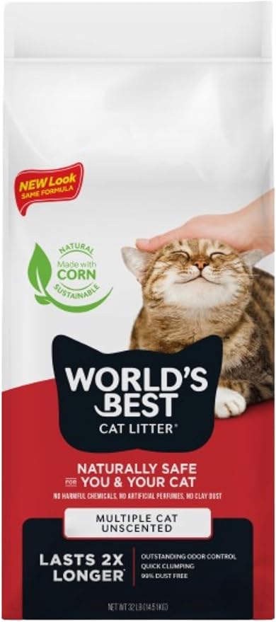 World's Best Cat Litter, Multiple Cat, Unscented, Odor Control, 32 lb Bag by WorldsBestCatLitter