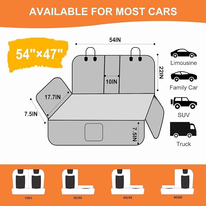 Dog Car Seat Cover for Back Seat Bench Cover, Compatible for Armrest 100% Waterproof & Nonslip Backseat Protector for Pet （Standard） - Image 4