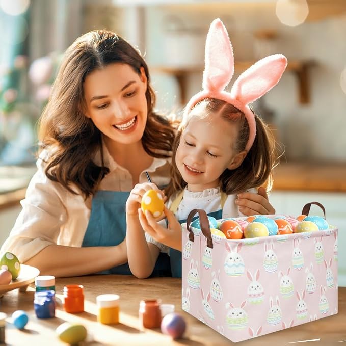 FXOLCSHE Rectangular Easter basket,Girl Easter basket,Nursery Hamper,Kids Toy Storage Basket for baby Bedroom,Kids Storage Bin,Toy Gift Organizerm,Home Decor(Pink Easter) - Image 4