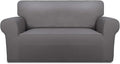 PureFit Stretch Loveseat Covers Fleece Couch Covers for Sofa Light Gray | 1-Piece Sofa Slipcover Soft Couch Protector, Sofa Cover Washable with Non Skid Foam and Elastic Bottom for Kids, Dogs by PureFit