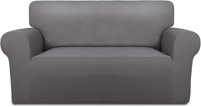 PureFit Stretch Loveseat Covers Fleece Couch Covers for Sofa Light Gray | 1-Piece Sofa Slipcover Soft Couch Protector, Sofa Cover Washable with Non Skid Foam and Elastic Bottom for Kids, Dogs by PureFit